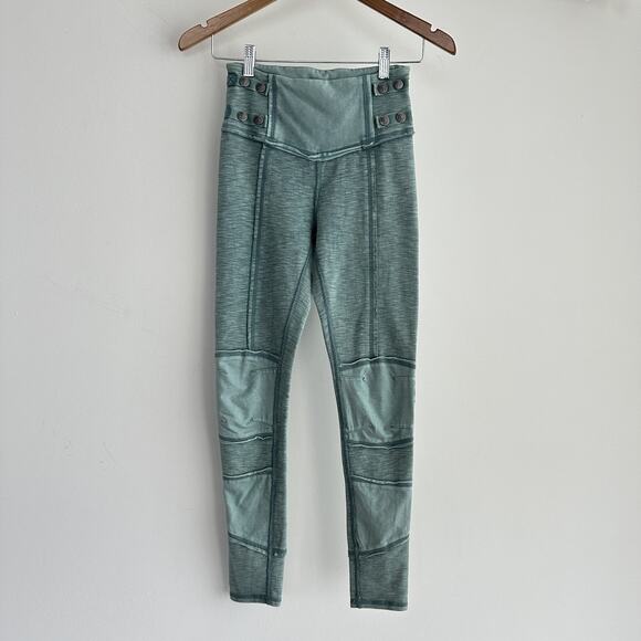 Free People Catch Me If You Can Leggings XS Moto Snap Button Cotton Patchwork - Picture 1 of 13